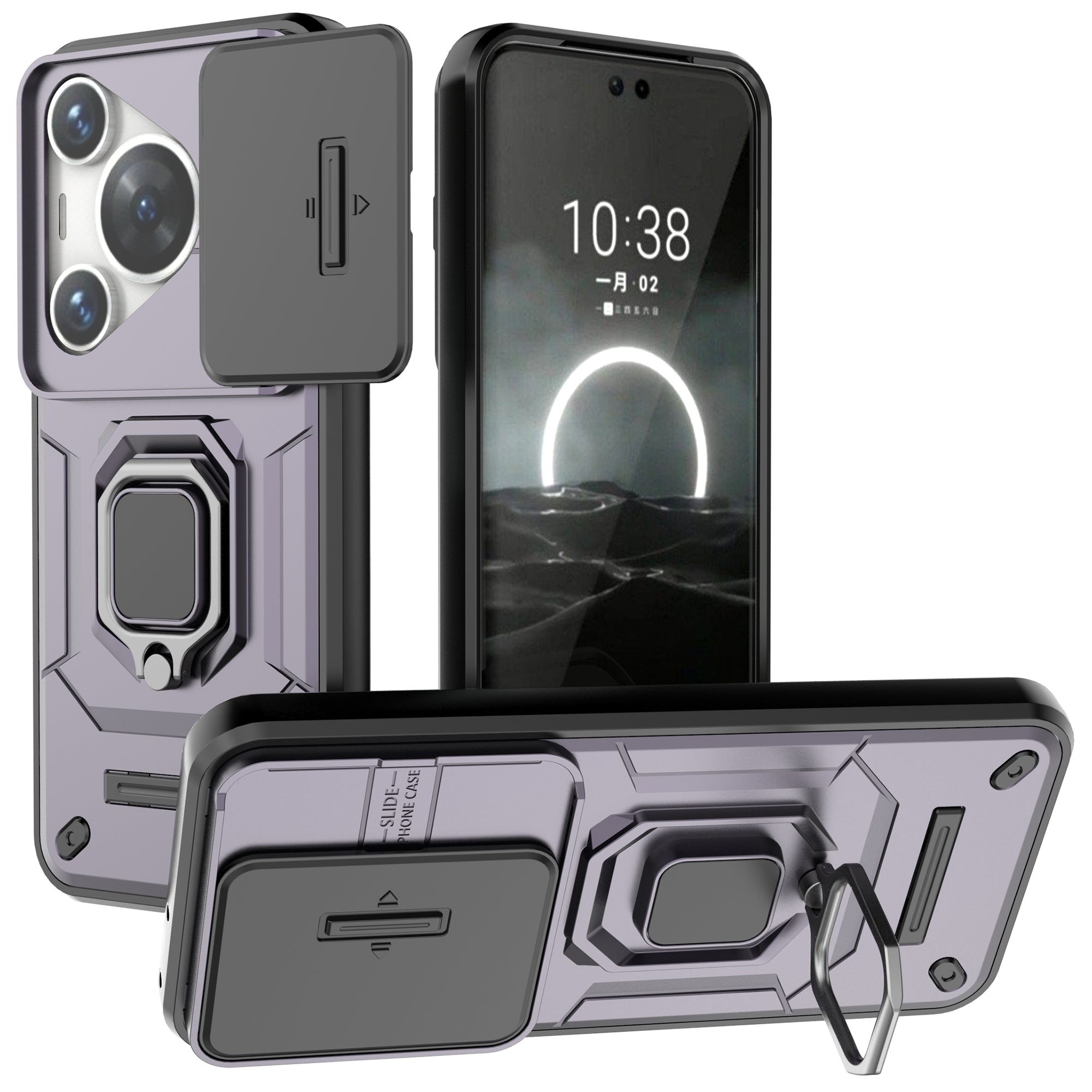 For Huawei Pura 70 Pro / Pura 70 Pro+ Kickstand Case Slide Lens Protection PC+TPU Phone Cover For Huawei Pura 70 Pro / Pura 70 Pro+ Kickstand Case Slide Lens Protection PC+TPU Phone Cover